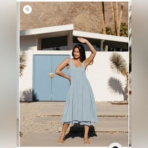 NWT Nomad the label Del Monte Midi Cotton Dress Slate Blue XS